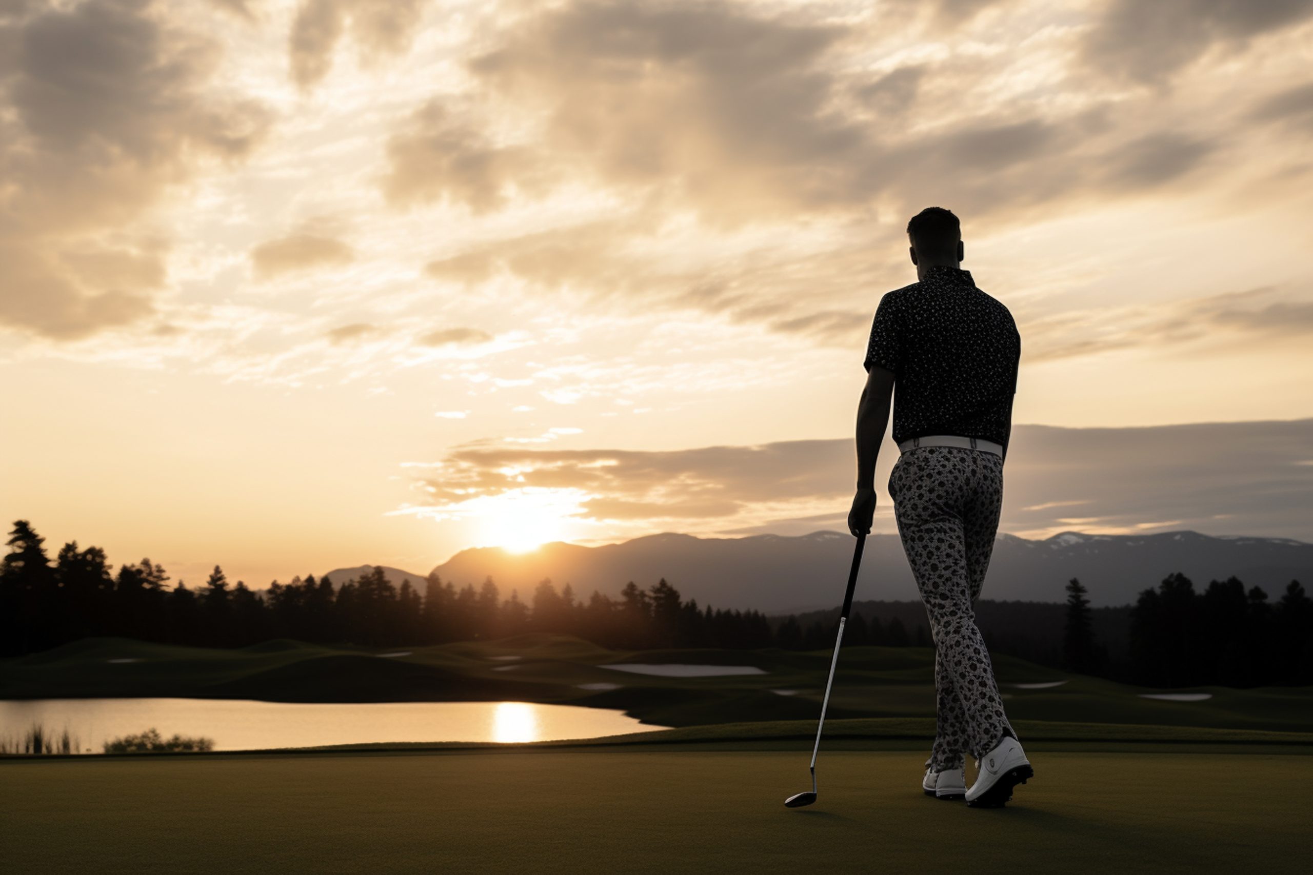 Jugador jugando al golf nocturno